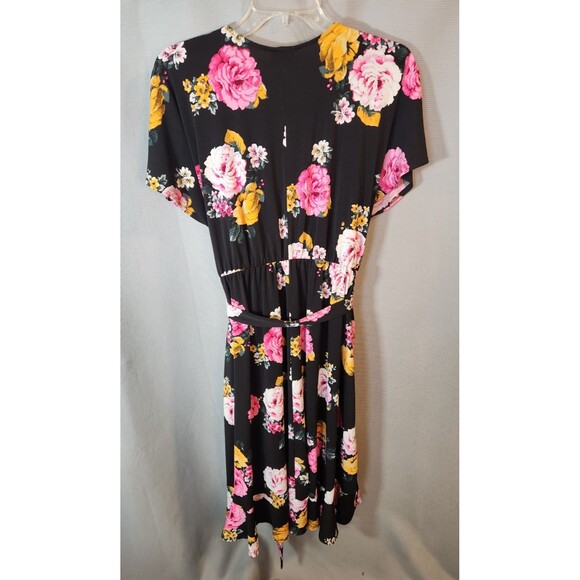 Torrid WM Black Floral Dress Wrap Front Tie Waist Coquette Prairie Cottagecore - Picture 2 of 8